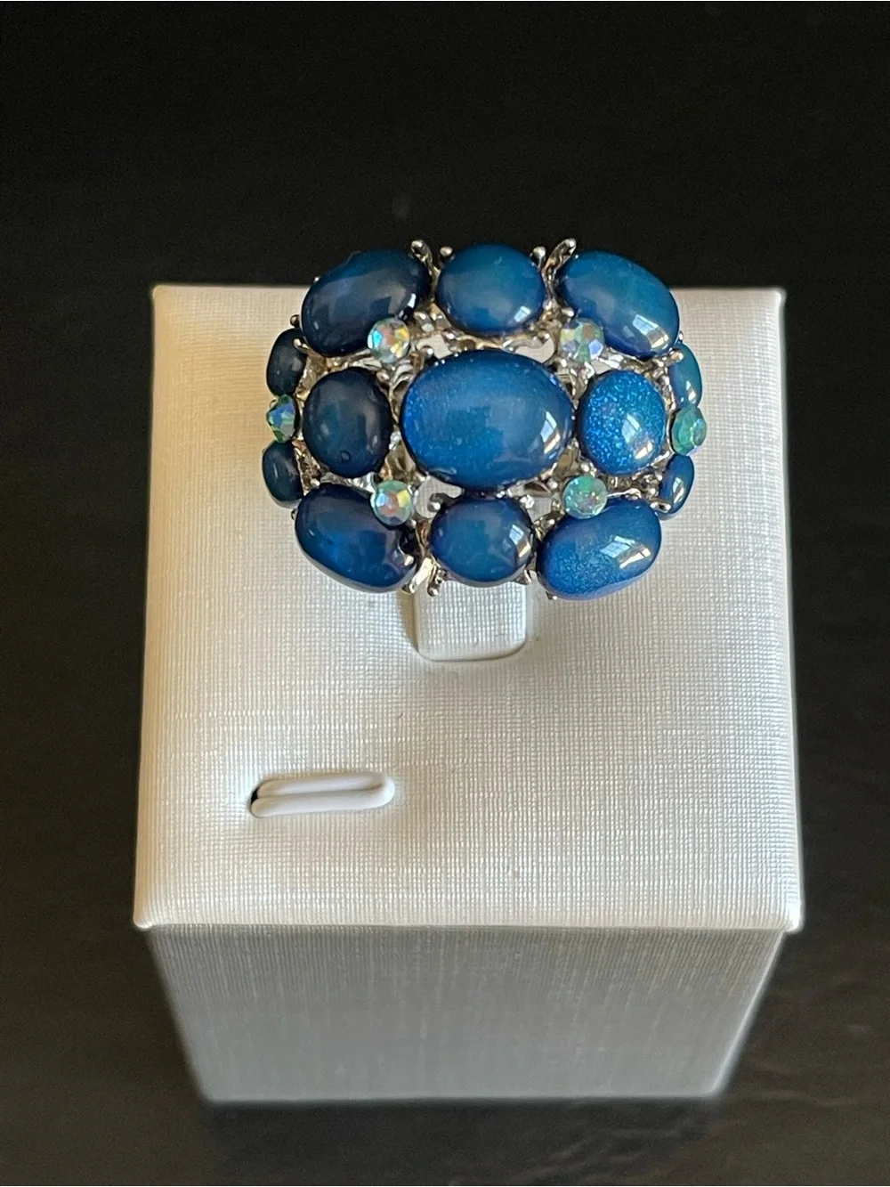 Blue Cabochon Cluster Statement Ring